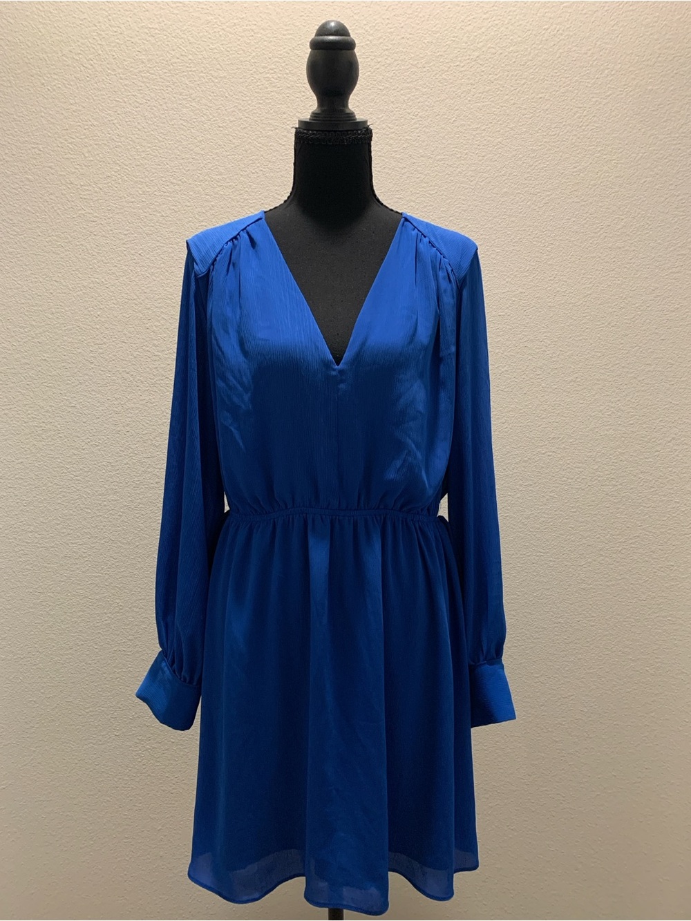 H&M Cobalt Blue V-Neck Long Sleeve Dress (Size L; Faded Tag)